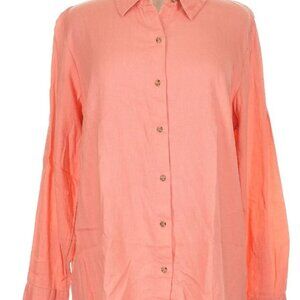 Candace Cameron Linen Blend Button Up Shirt Coral Orange Petite PM Med EUC!